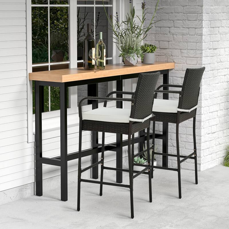 Gymax 4PCS Patio PE Wicker Bar Chairs Counter Height Barstools With
