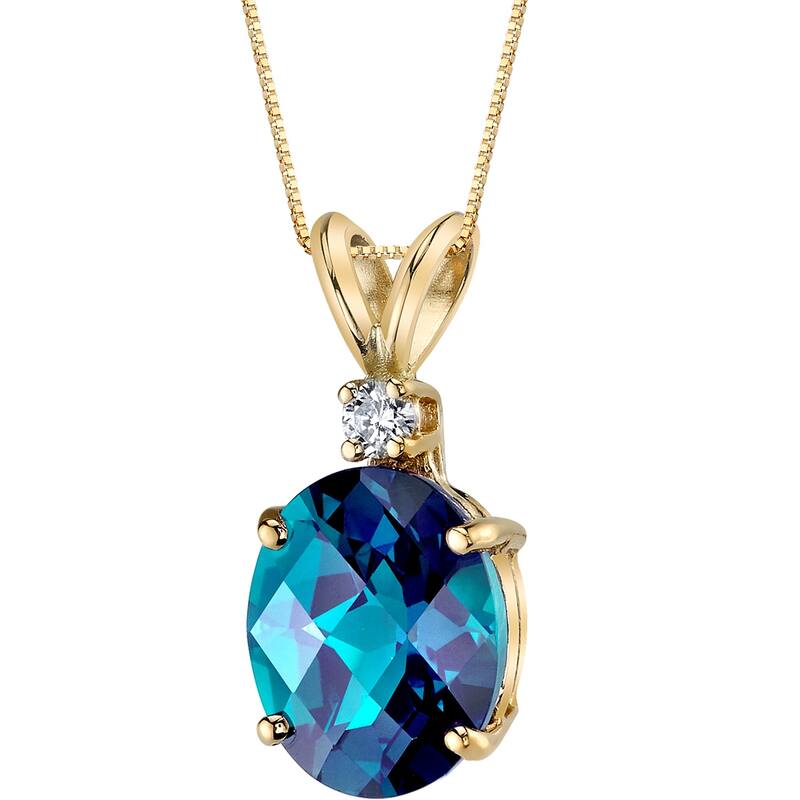14k Yellow Gold Oval Shape 3.25 cts Created Alexandrite Diamond Pendant