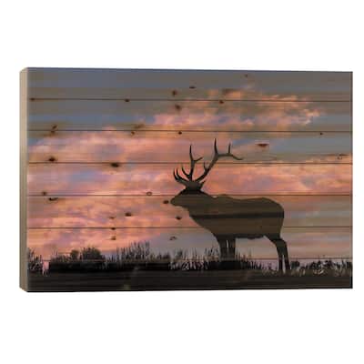 Bull Elk Or Wapiti Silhouetted On Ridge Top, Yellowstone National Park, Wyoming Print On Wood by Adam Jones - Multi-Color