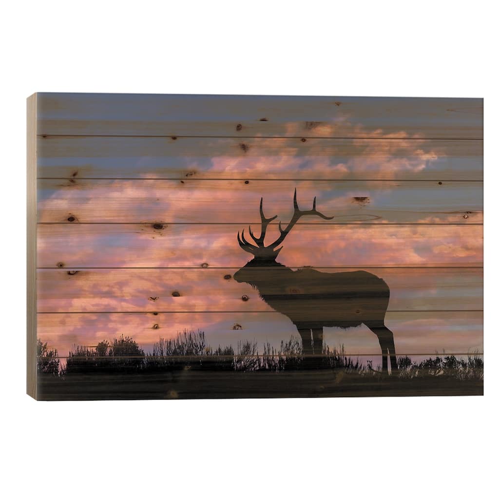 Bull Elk Or Wapiti Silhouetted On Ridge Top, Yellowstone National Park, Wyoming Print On Wood by Adam Jones - Multi-Color