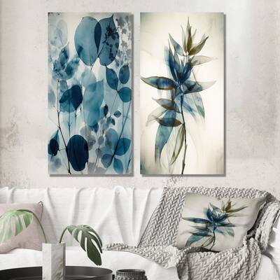 Designart "Vintage Botanicals In Faded Retro Blue IV" Abstract Wall Art Set of 2 - Modern For Living Room Decor