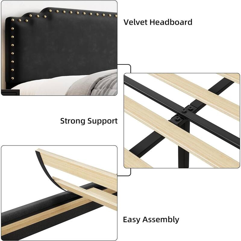Velvet Upholstered Platform Bed Frame