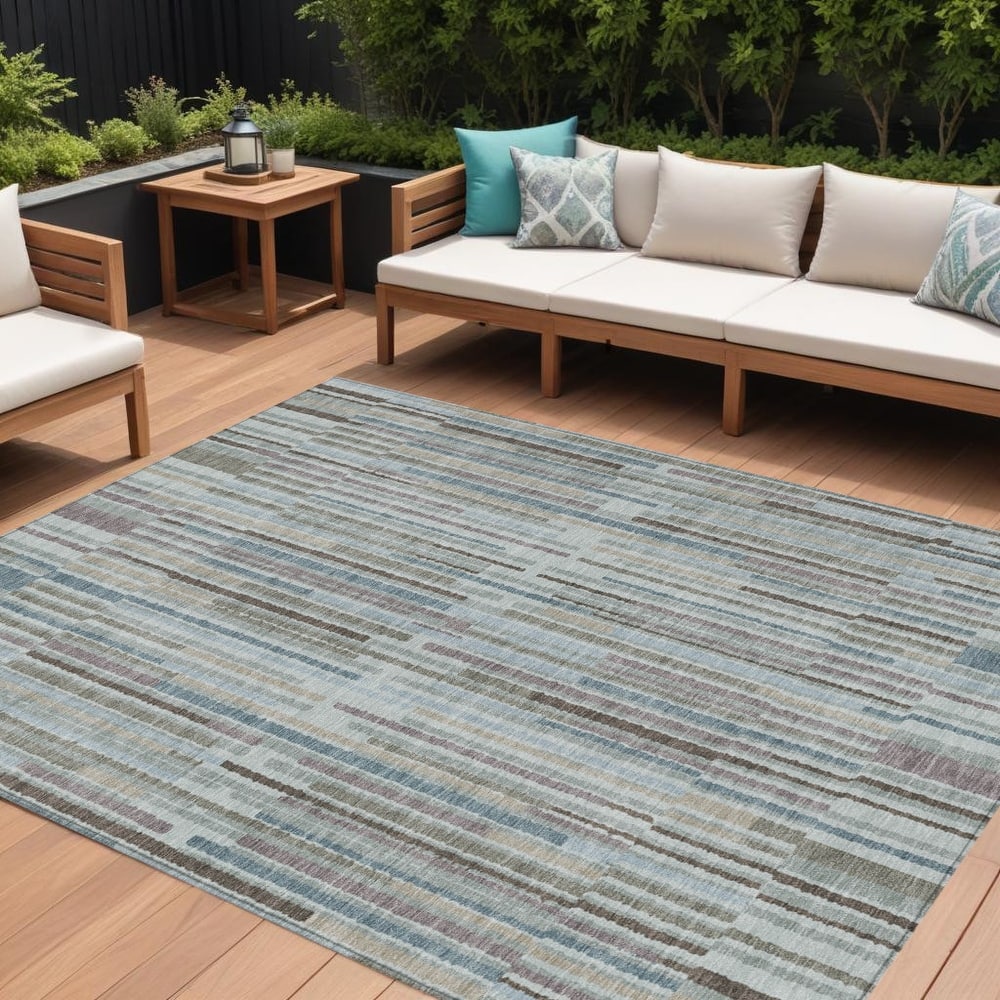 HomeRoots Striped Transitional Rectangle Outdoor Rug