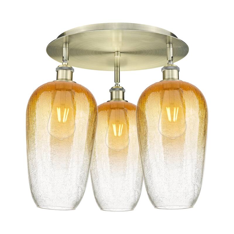 Innovations Lighting Endless Possibilities Ballston - Brookhaven Flute - 3 Light 19" Flush Mount - Antique Brass/Amber