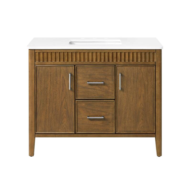 Juliette Warm Walnut Bathroom Vanity with White Quartz Top