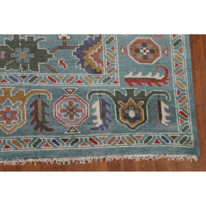 Floral Blue Oushak Oriental Area Rug Hand-Knotted Wool Carpet - 8'1"x 9'11"