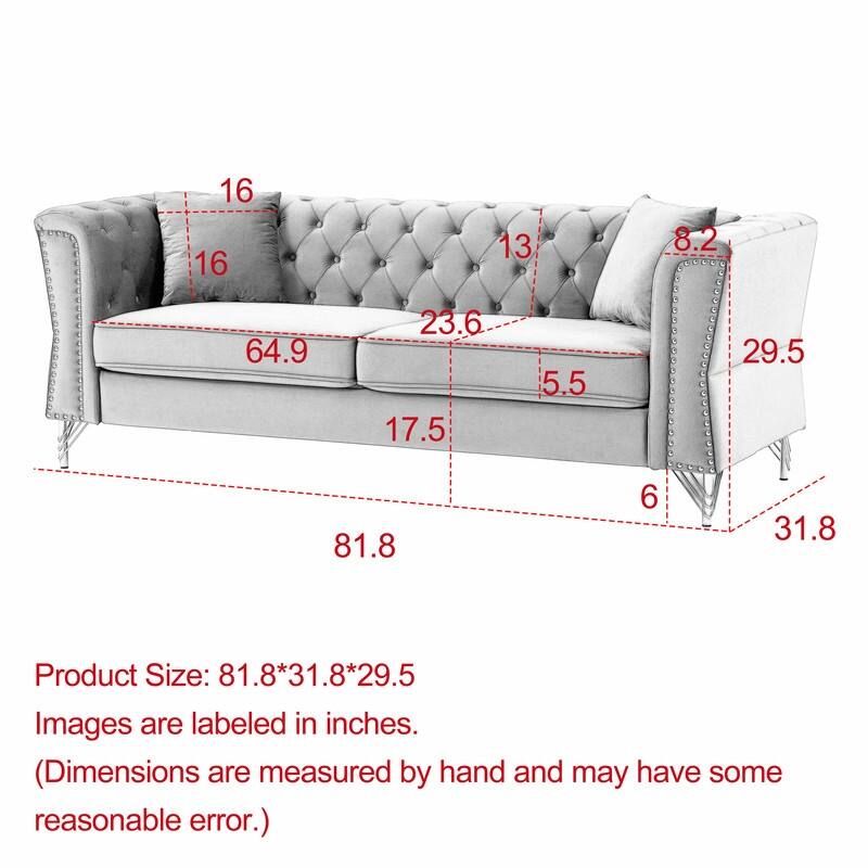 Modern Living Room Chesterfield Sofa,Tufted Couch with Metal Foot and Nailhead,Two Pillows