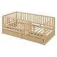 preview thumbnail 32 of 118, Wood Cribs Convertible Toddler Bed with Fence Guardrails and 2 Drawers Split into Independent Floor Bed and Daybed Slat Support