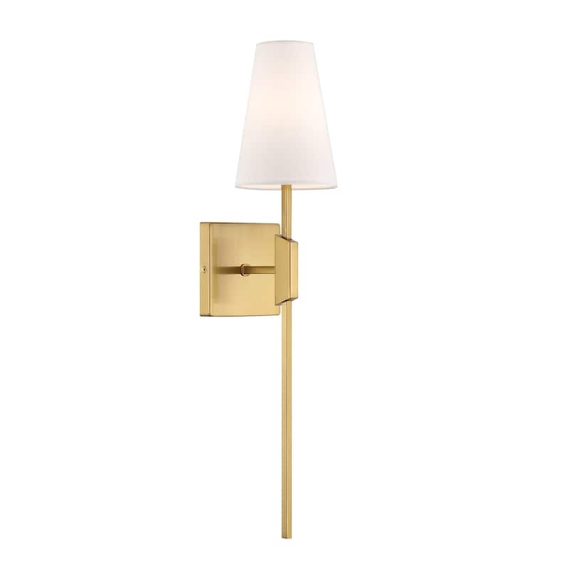 Bellevue SHWS94814 Meridian 24" Tall Bathroom Sconce with Linen Shade - Natural Brass
