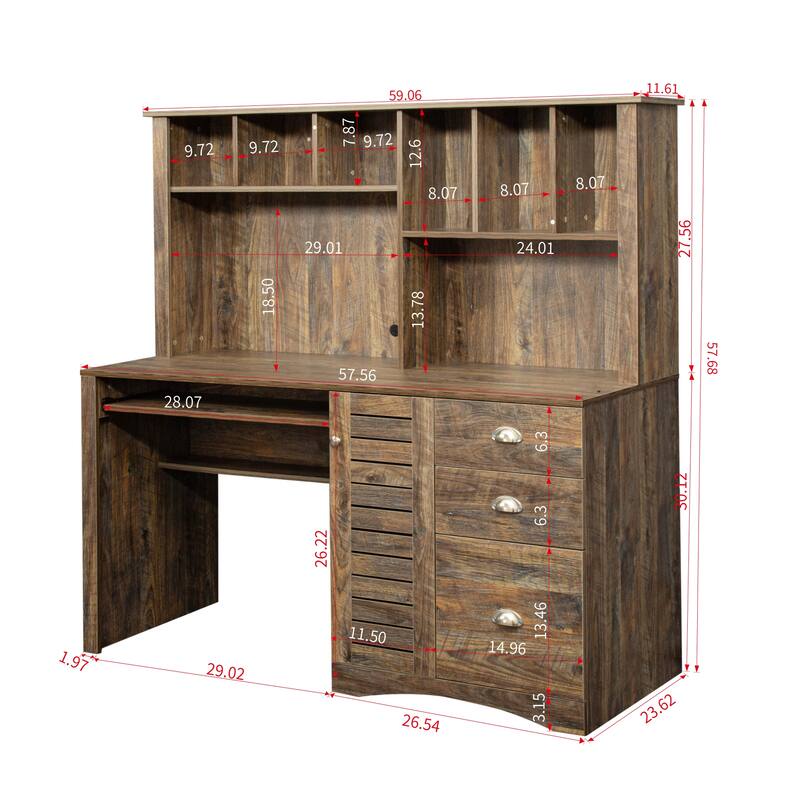 Home Office Computer Desk with Hutch,Dark brown - Brown