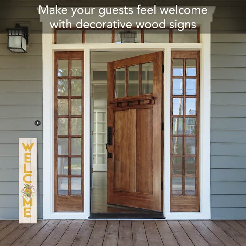 "Floral Welcome" Vertical Decorative Indoor/Outdoor Pallet Wood Sign 36" by 7.5" Made in the USA