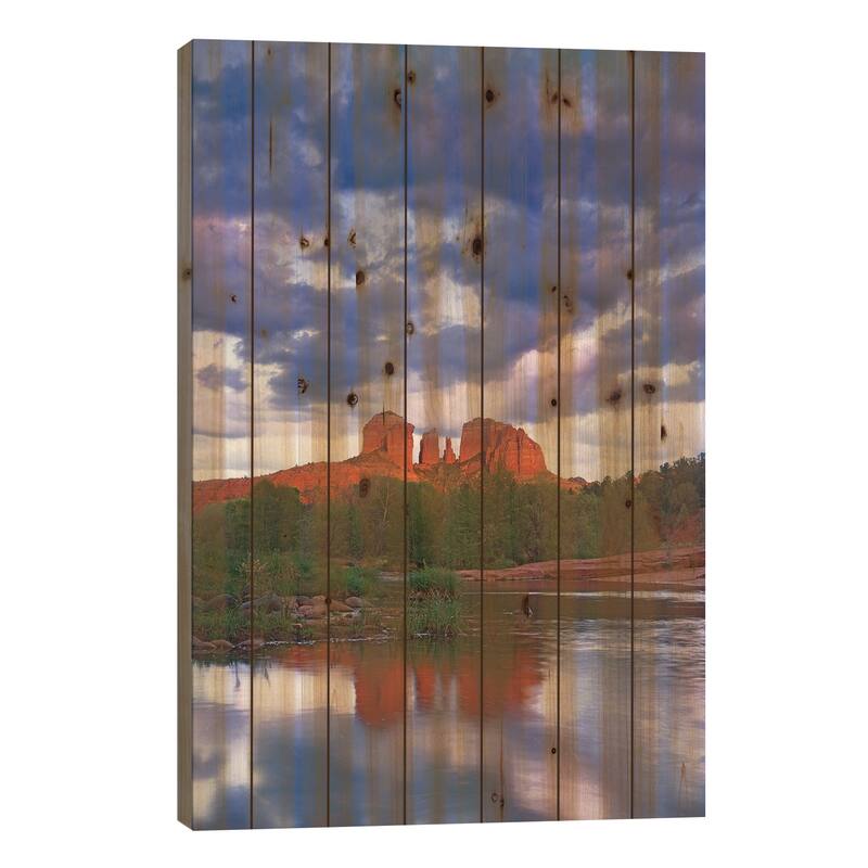 Cathedral Rock Reflected In Oak Creek, Red Rock State Park Near Sedona, Arizona II Print On Wood by Tim Fitzharris - Multi-Color - 40x26x1.5