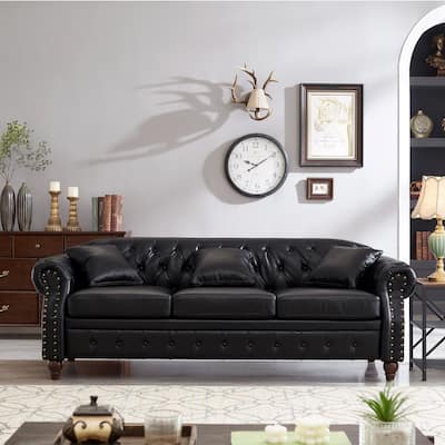 Living Room Chesterfield Sofa Classic Tufted Design Faux Leather Pu Upholstered Sofa With Storage