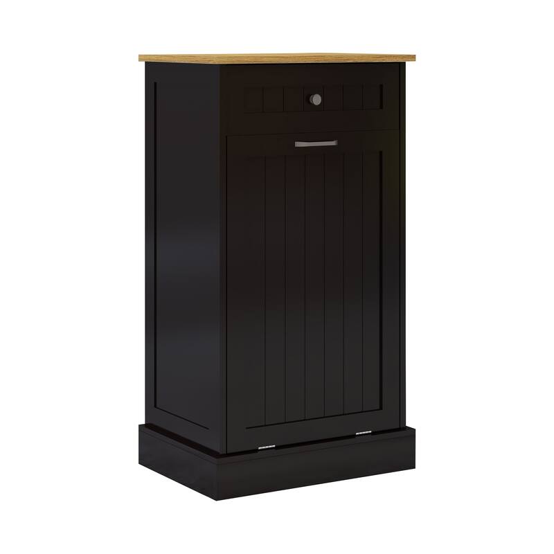Anmytek 10-Gallon Woodgrain Tilt-Out Trash Can Cabinet with Wave-Textured Drawer for Kitchen,Bathroom