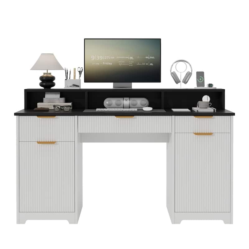 Pocassy Large Home Office Desks with 3 Drawers & 2 Storage Cabinet