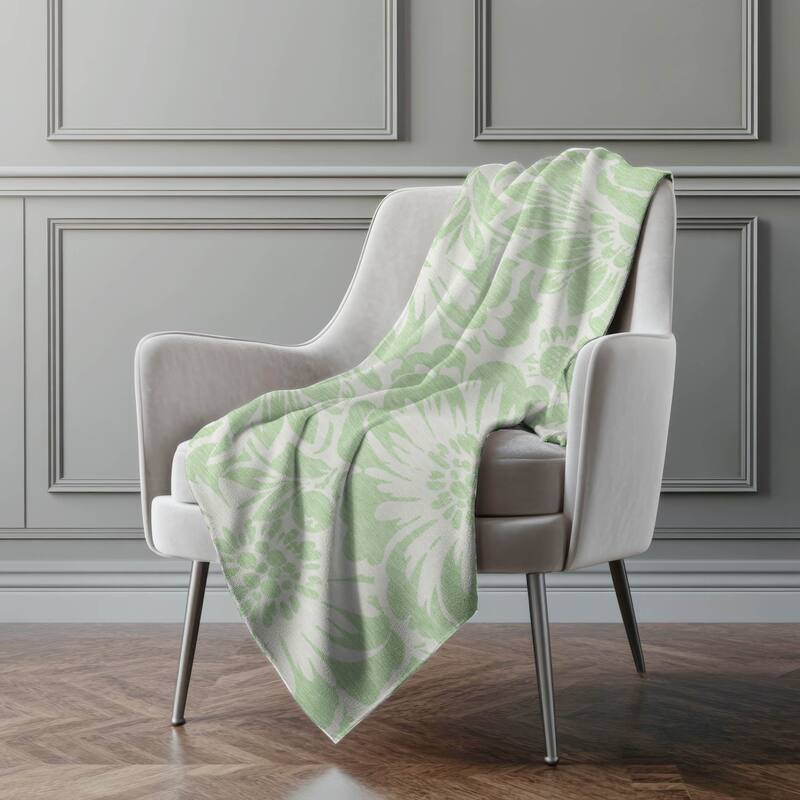 Premium Machine Washable Modern Floral Sherpa Throw Blanket - Mint - 4'2" x 5'10"