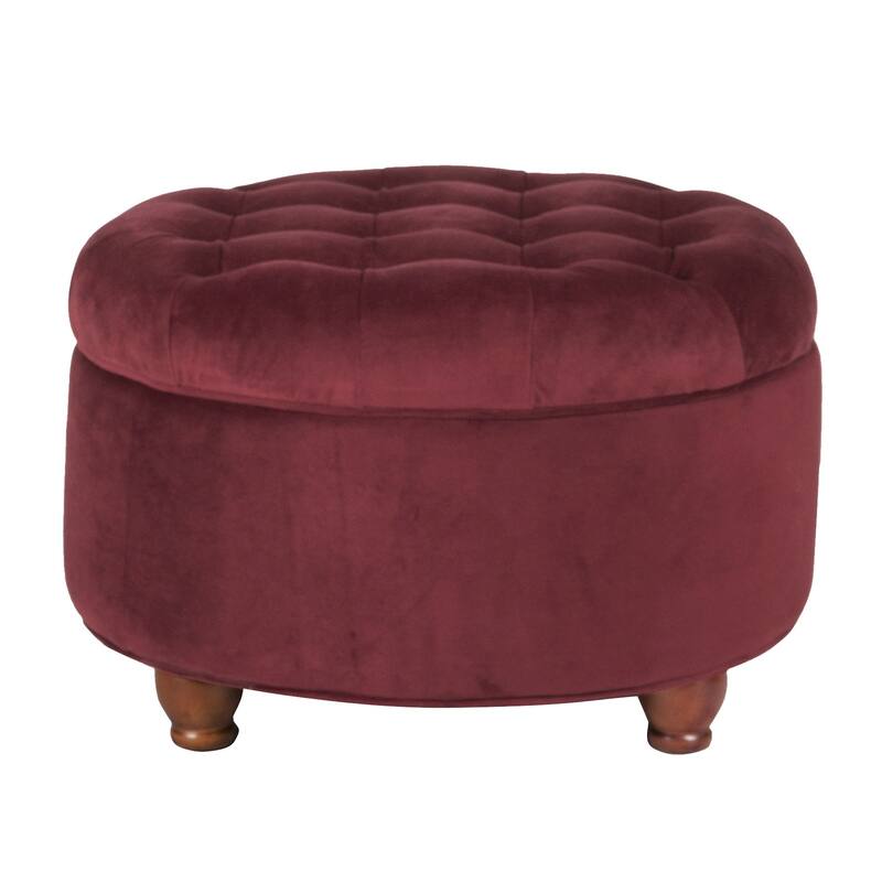 Red Velvet Wooden Ottoman Featuring Tufted Lift-Off Lid Storage - Elegant Piece
