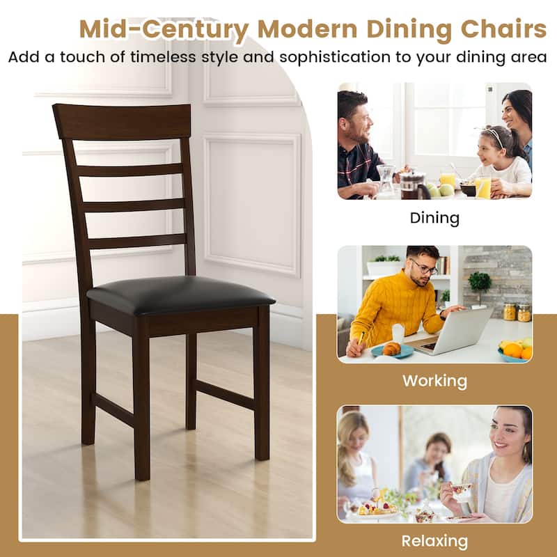 Gymax Wooden Dining Chair Set of 4 Pu Leather Upholstered Kitchen
