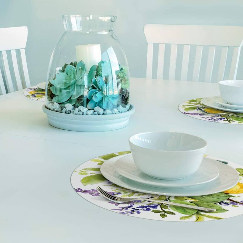 CounterArt Watercolor Lemons by Susan Winget Reversible Easy Care Set of Four Placemats, Made in The USA - 13.5x13.5