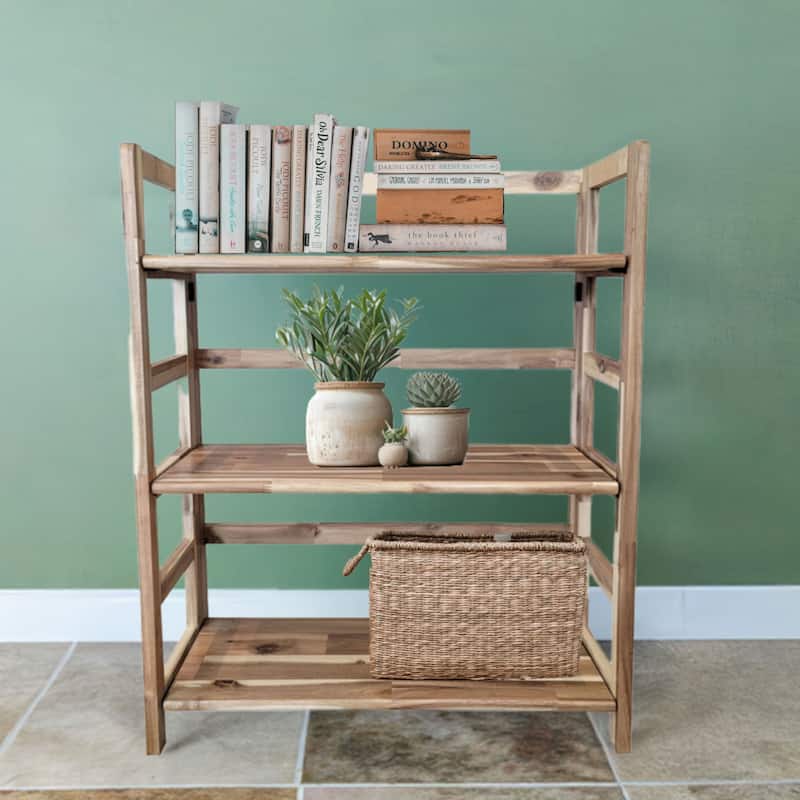 Solid Acacia 3 Shelf Folding Bookcase in Mahogany
