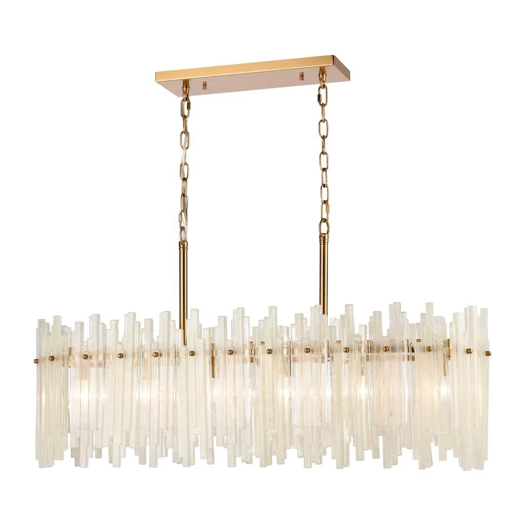 Elk Home Brinicle Aged Brass With White Glass 6 Light Chandelier