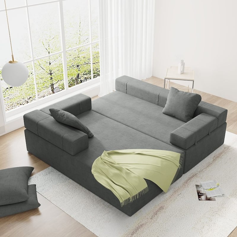 L-Shaped Chenille Sectional Sofa Modern Modular Cushion Back Couch Sofa With 6 Pillows for Living Room