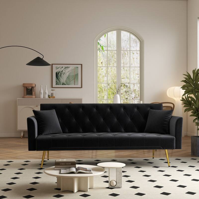 72" Modern Convertible Velvet Tufted Sofa with 2 Pillows