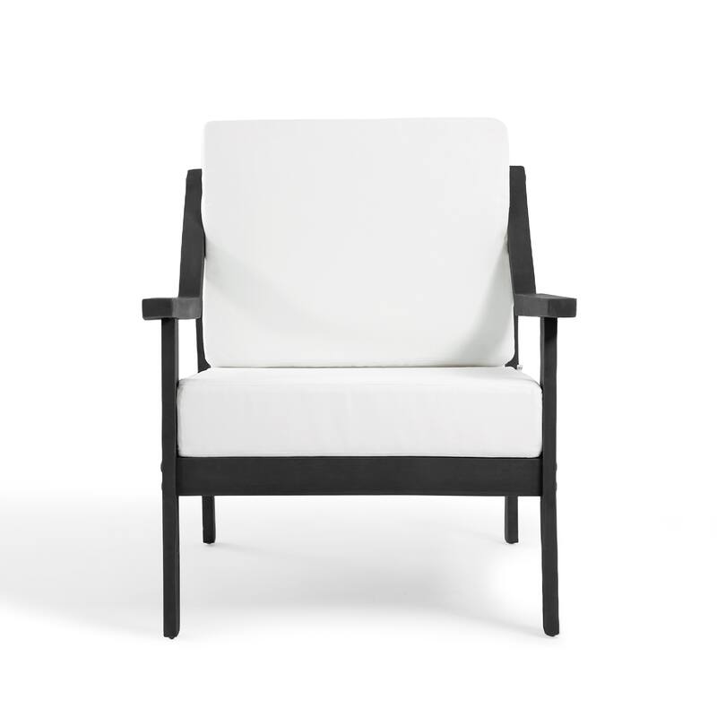 Outdoor Wood Cushioned Patio Set of 2 Accent Chair with Side Table