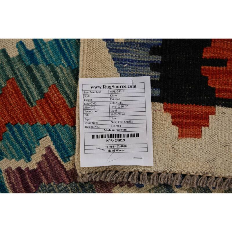 Southwestern Style Kilim Oriental Large Rug Flatweave Wool Carpet - 10'5"x 16'0"