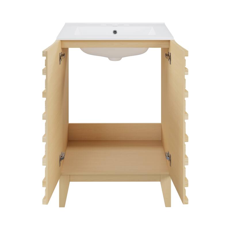 Cascade 24 In. Natural Oak Bathroom Vanity With White, 3-Hole Ceramic Sink Top