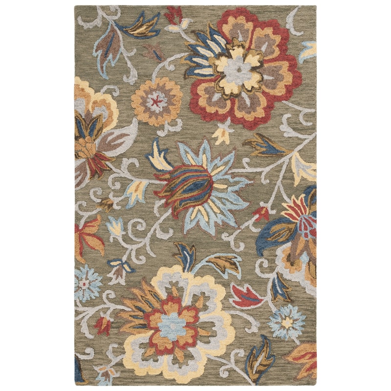SAFAVIEH Handmade Blossom Teobalda Contemporary Wool Rug - 5' x 8' - Green/Red - Rectangle