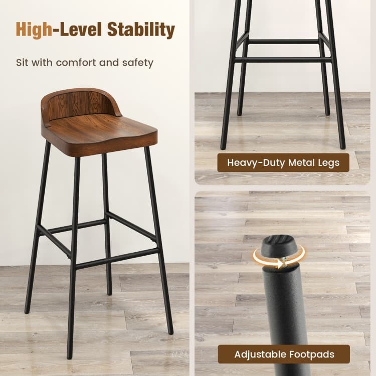 Industrial Bar Stools with Low Back and Footrests - 16.5" x 14" x 32.5" (L x W x H)