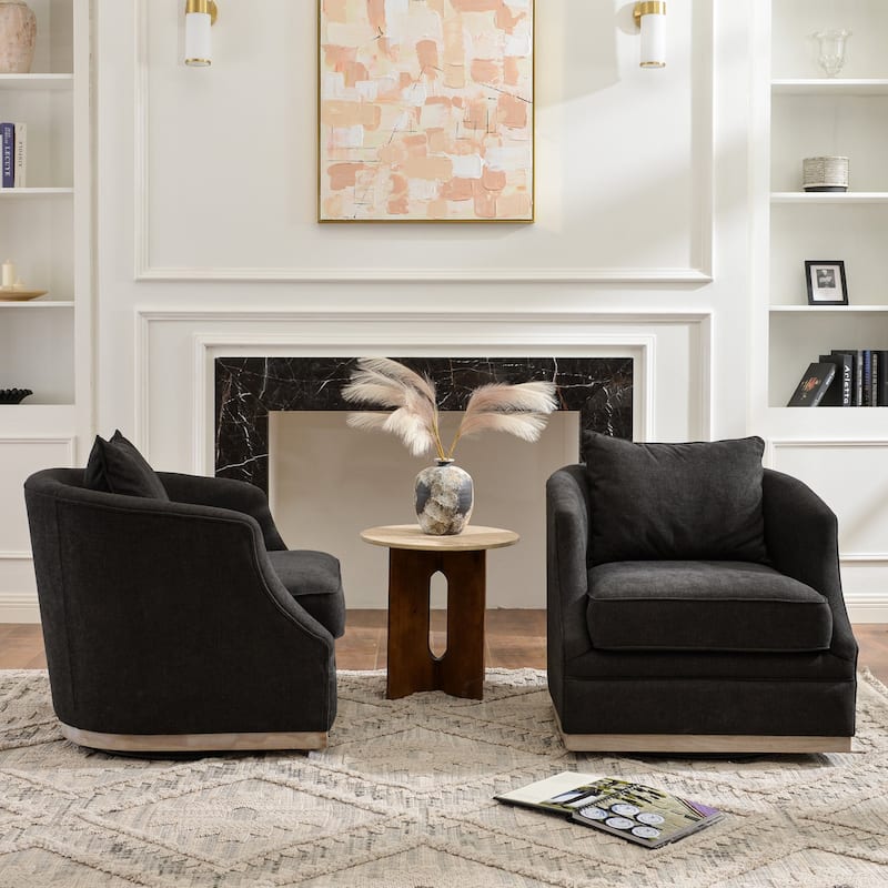 KINWELL 31" Wide Linen Fabric Upholstered Swivel Barrel Accent Chair