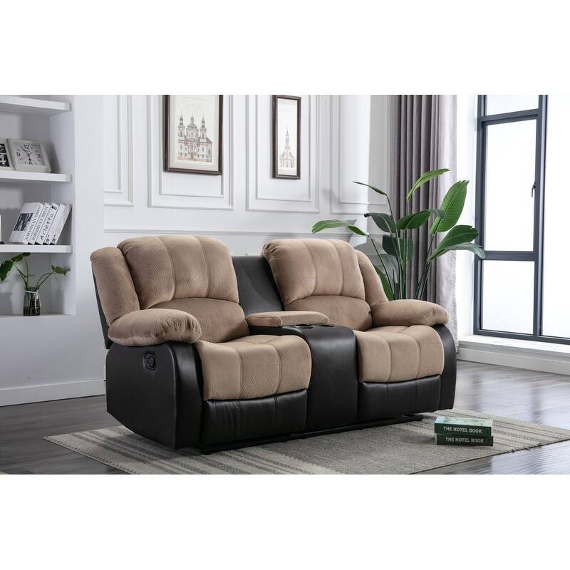 NHI 3 Pieces Fabric & PU Leather Recliner Sofa Set , Chocolate,Beigh,Grey - 121*113*38