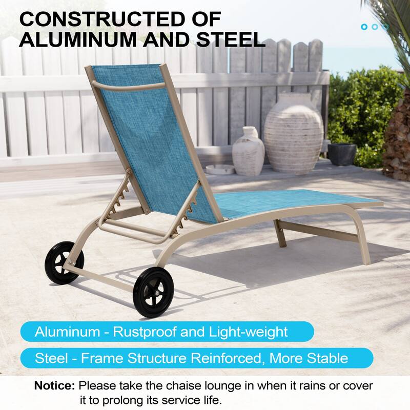 Outdoor Chaise Lounge Chair Pool Lounger with Adjustable Back and Wheels