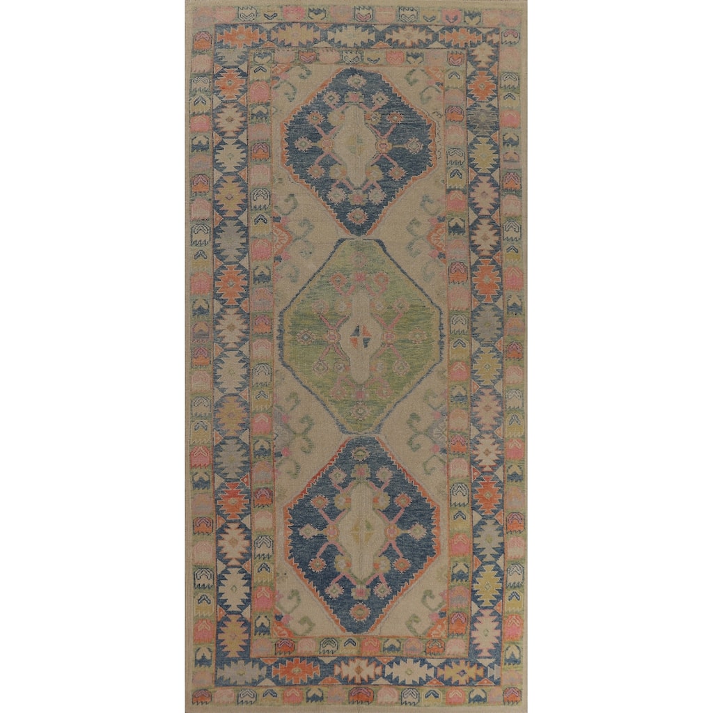 Hand Knotted Oriental 100% Wool Carpet Transitional All-Over Beige & Ivories Oushak Area Rug - 14' 2'' X 6' 1''