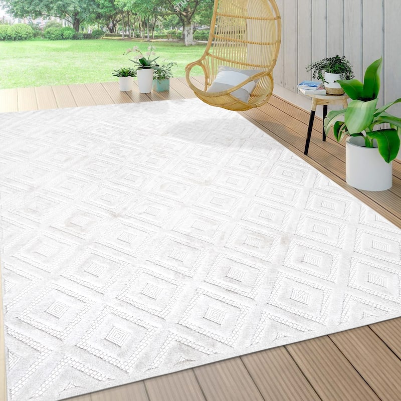 JONATHAN Y Ankara Neutral Diamond Trellis Indoor/Outdoor Area Rug