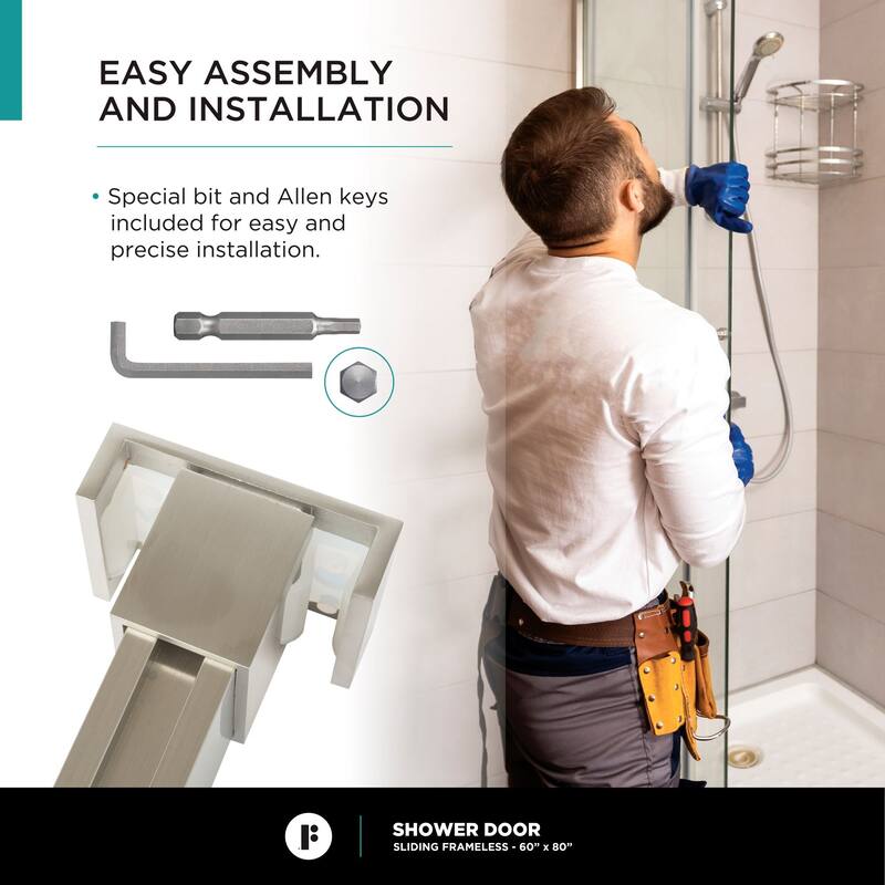 Fine Fixtures Frameless Clear Sliding Bathroom Shower Door
