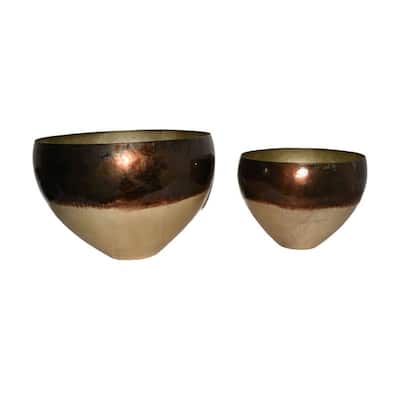 Set of 2 Silver Antique Planter H 15.10" & Dia 22" - Silver Antique