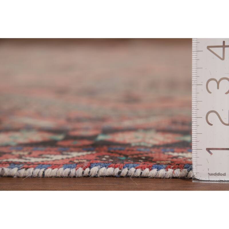 Pink Geometric Joshaghan Vintage Persian Rug Hand-Knotted Wool Carpet - 6'2" x 9'9"