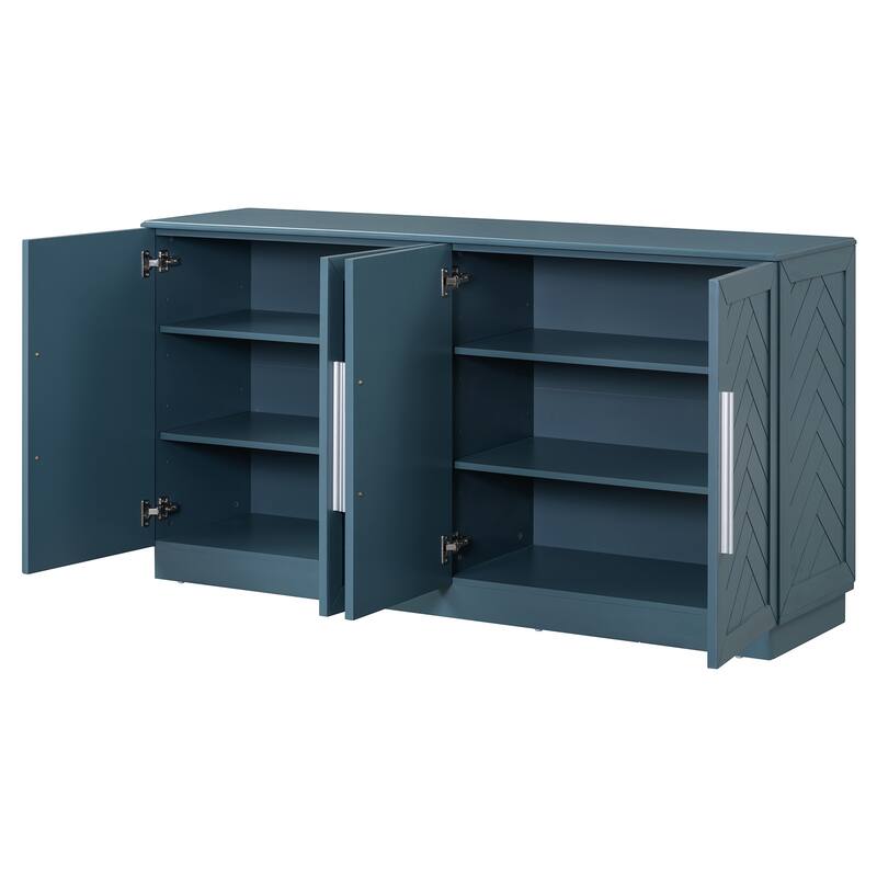 4 Door Buffet Cabinet Sideboard with Adjustable Shelves and Silver Handles
