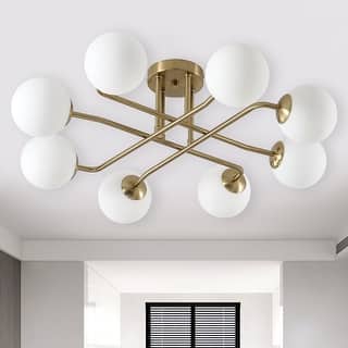 Retro - Modern Sputnik 8 - Light Semi - Flush Ceiling Light with Frosted Glass Spheres