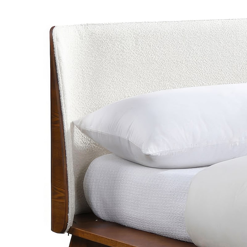 Furniture of America Beau Midcentury 2-Piece Boucle Wingback Low Profile Bed and Nightstand Set