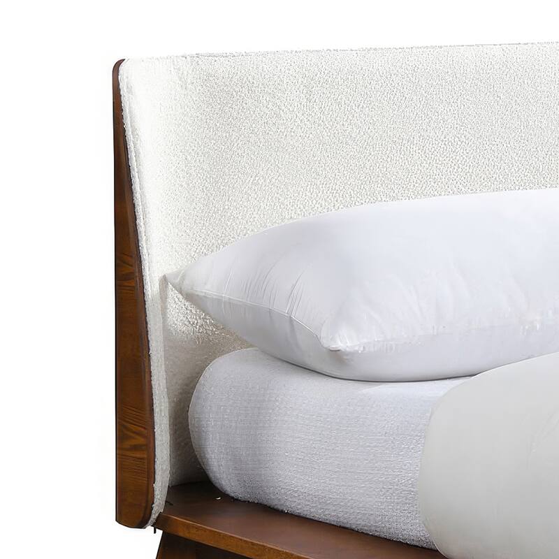 Furniture of America Beau Midcentury 2-Piece Kids Boucle Wingback Low Profile Bed and Nightstand Set