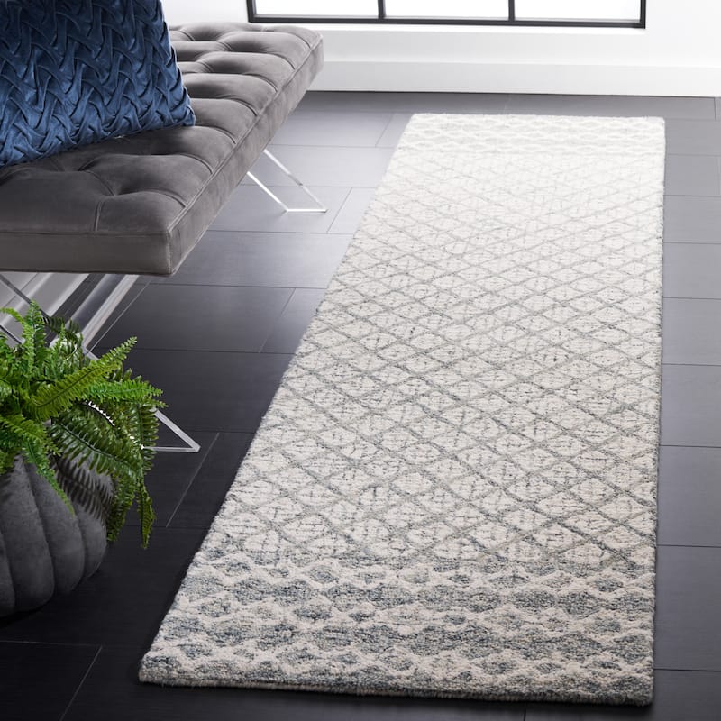 SAFAVIEH Handmade Abstract Suhad Modern Wool Rug - 2'3" x 8' Runner - Grey/Ivory