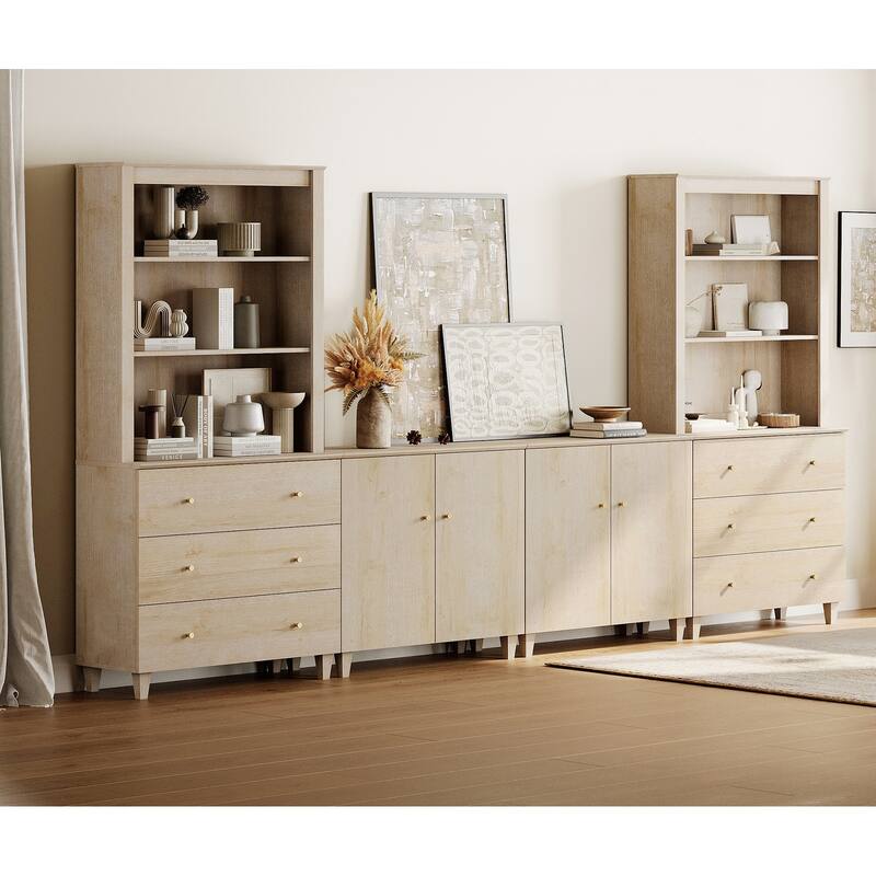 WAMPAT Modern Entertainment Center with Bookshelves for 75" TVs