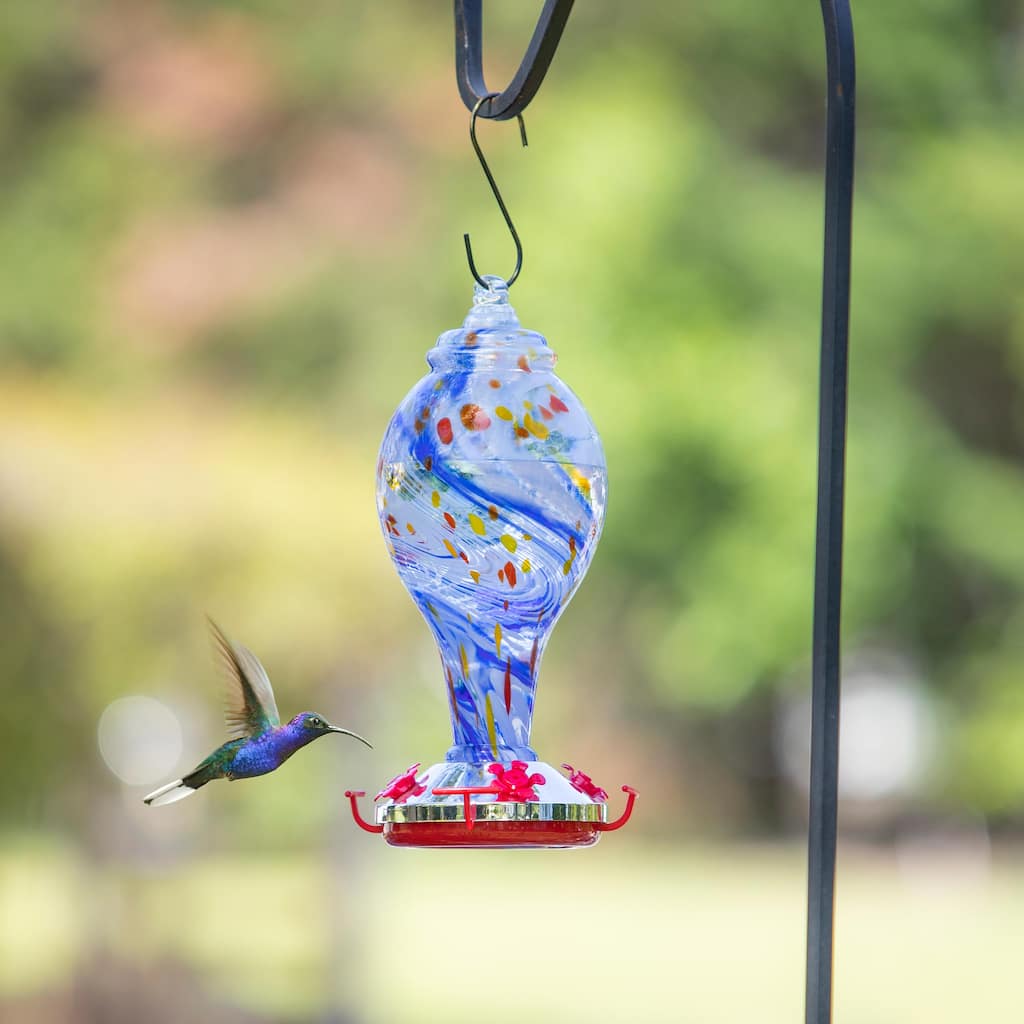 Art Glass Hummingbird Feeder, Blue Swirl