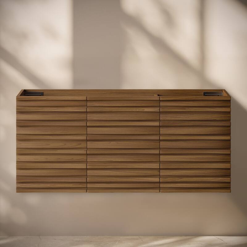 Cascade 48" Wall-Mounted Bathroom Vanity Cabinet Without Top In Brown Oak - 48