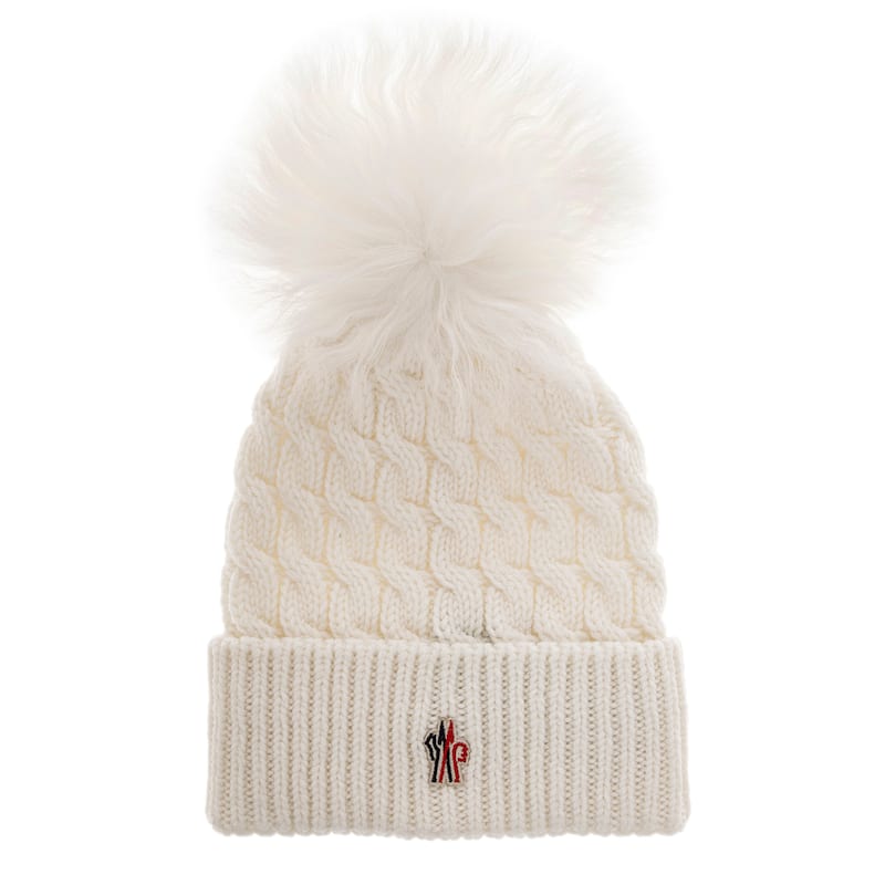 Moncler Wool Beanie with Pom Pom - White