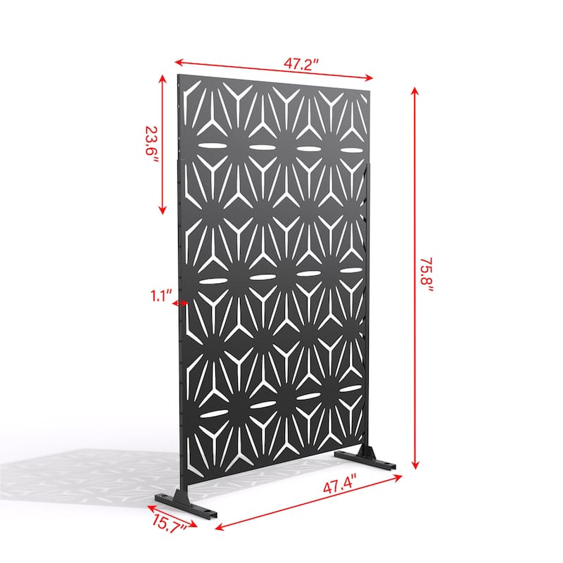 Black Metal Free Standing Outdoor Privacy Screen for Patio Garden